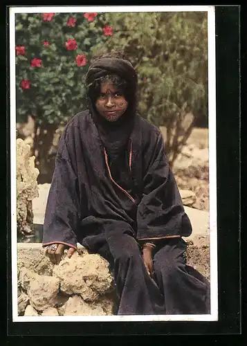 AK Junge Beduinin in der Gegend von Kapernaum, Tattoo /Henna