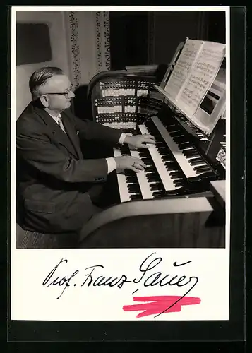 AK Salzburg, Domorganist Prof. Franz Sauer an der Klaviatur, Autograph