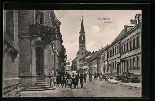 AK Waibstadt, Hauptstrasse mit Kirche