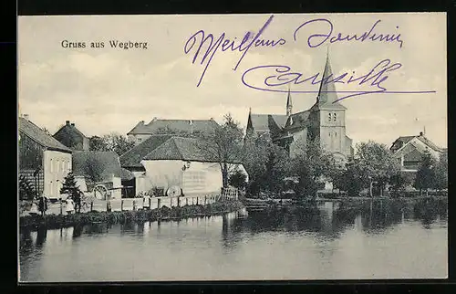AK Wegberg, Ortspartie mit Fluss und Kirche