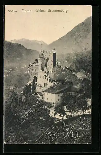 AK Meran, Schloss Brunnenburg von oben gesehen