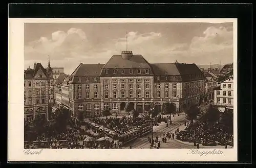 AK Cassel, Königsplatz mit Strassenbahn