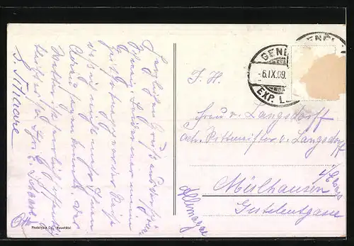 AK Genève, Pont du Mont Blanc, Strassenbahn