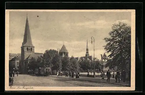 AK Essen, Burgplatz mit Strassenbahn