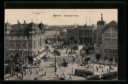 AK Berlin, Strassenbahnen auf dem Potsdamer Platz