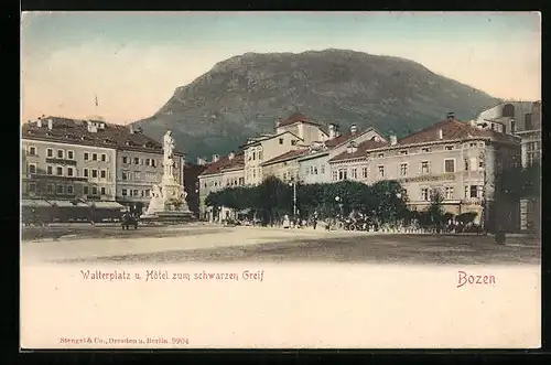 AK Bozen, Walterplatz und Hotel zum schwarzen Greif