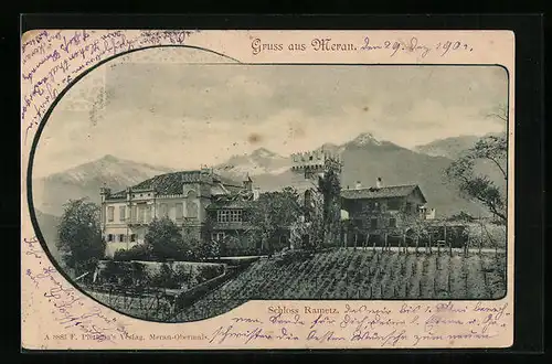 AK Meran, Schloss Rametz vor Gebirgskette