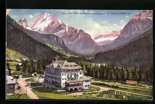 AK Canazei, Dolomitenhaus mit Vernel