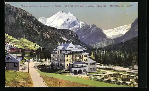 AK Canazei in Fassa, Dolomitenhaus mit dem Vernel und Marmolata