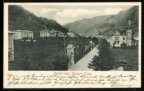 AK Gries, Ortspartie mit Bergen