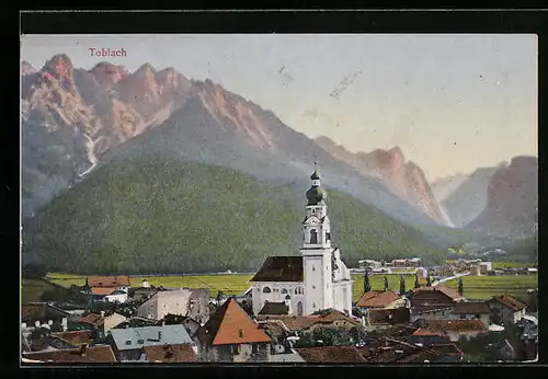 AK Toblach, Ortsansicht mit Kirche
