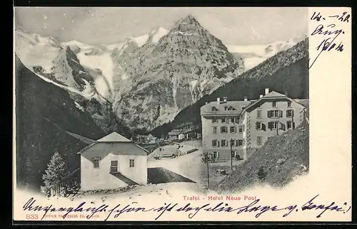 AK Trafoi, Hotel Neue Post mit Bergpanorama