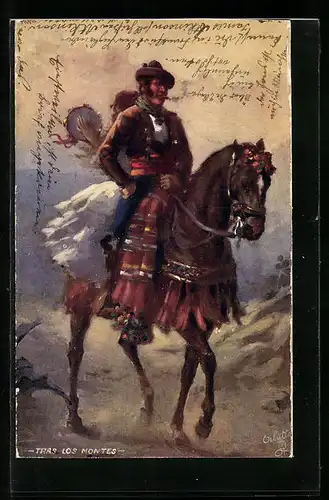 AK Tras Los Montes, Indio in Tracht auf einem Pferd