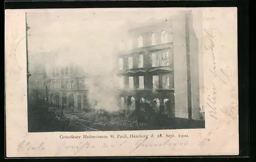 AK Hamburg-St. Pauli, Grossfeuer Hafenstrasse 1900, Brand