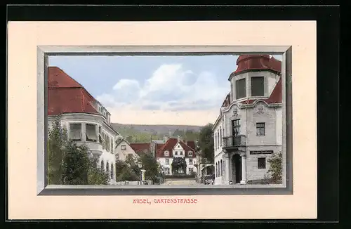 AK Kusel, Gartenstrasse mit Sparkasse