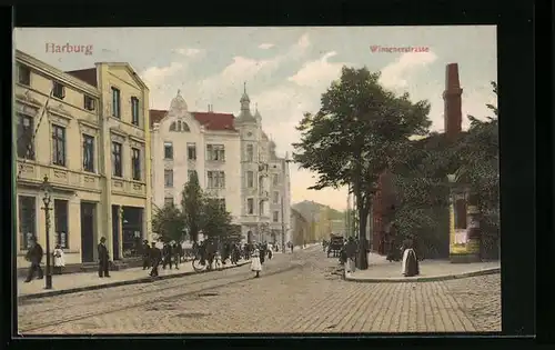 AK Harburg, Winsenerstrasse mit Litfasssäule