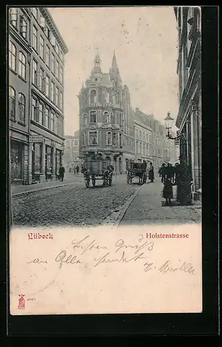 AK Lübeck, Holstenstrasse mit Uhrmacher