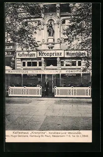 AK Hamburg-St. Pauli, Kaffehaus Kronprinz an der Reeperbahn 7-8