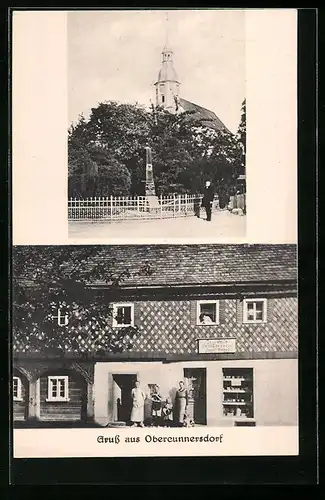 AK Obercunnersdorf, Ortsansicht mit Bäckerei