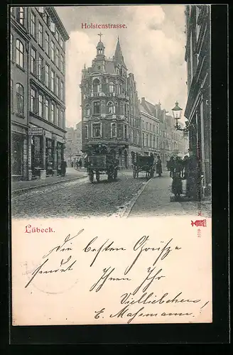 AK Lübeck, Kutschen auf der Holstenstrasse