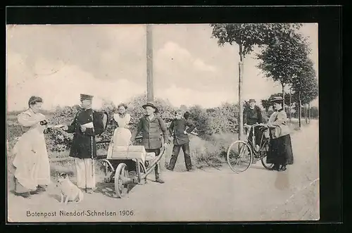 AK Schnelsen, Postbote überbringt einen Brief 1906
