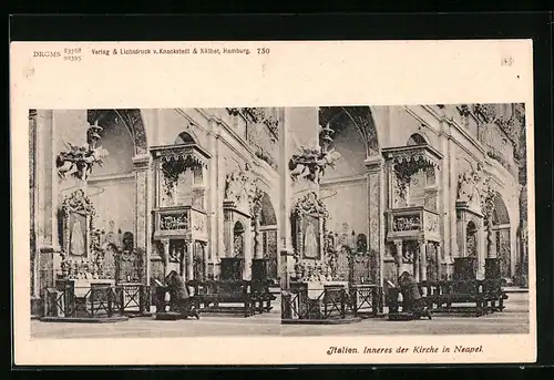 Stereo-AK Italien, Inneres der Kirche in Neapel