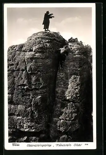 Foto-AK Walter Hahn, Dresden, Nr. 302: Mönchstein Gipfel, Elbsandsteingebirge