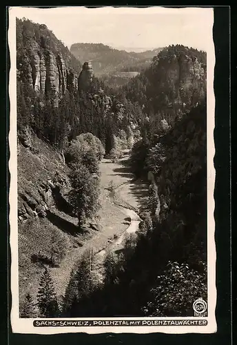 Foto-AK Walter Hahn, Dresden, Nr. 8574: Polenz, Tal mit Polenztalwächter