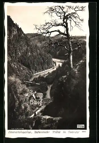 Foto-AK Walter Hahn, Dresden, Nr. 2607: Polenz /Polenztal, Waltersdorfer Mühle im Polenztal