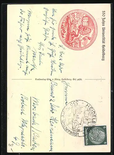 Künstler-AK Heidelberg, Festpostkarte 1936, 550 Jahre Universität