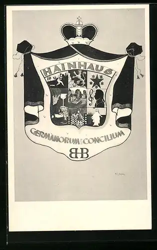 AK Hainhaus i. Odw., Restaurant und Pension Hainhaus, alte Römerkastell, Wappen