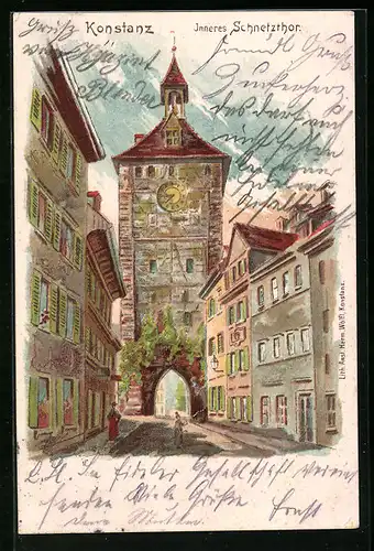 Künstler-AK Konstanz, Blick zum Inneren Schnetzthor