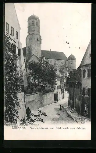 AK Dillingen, Vorstadtstrasse und Blick nach dem Schloss