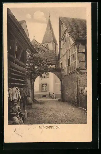 AK Alt-Endingen, Strassenpartie im Ort, Kirchturm