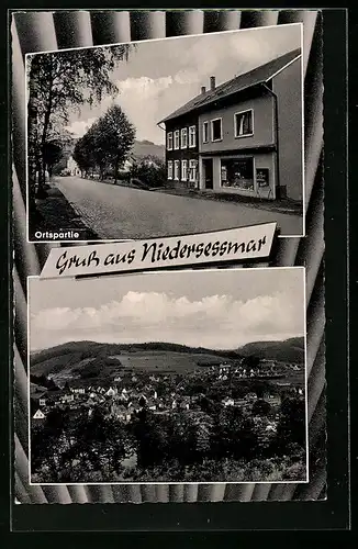 AK Niedersessmar, Ortspartie mit Handlung Walter Schneider, Körnerstrasse 85, Totalansicht