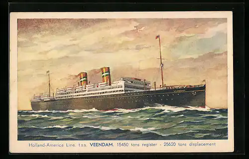 Künstler-AK Passagierschiff TSS Veendam, Holland-America Line