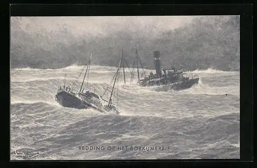 Künstler-AK Redding op het Borkumerrif