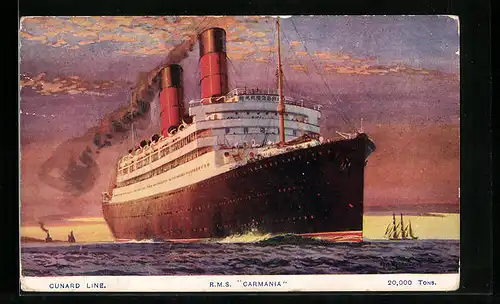 AK Passagierschiff RMS Carmania im Abendlicht