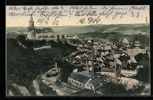 AK Weida, Blick auf die Ortschaft mit Schloss Osterburg