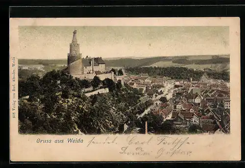 AK Weida, Ansicht der Ortschaft mit Schloss
