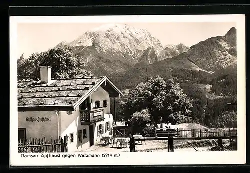 AK Ramsau, Gasthaus Zipfhäusl gegen Watzmann