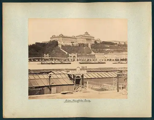 Fotografie unbekannter Fotograf, Ansicht Buda, Blick von der Duma Furdo nach der Königlichen Burg, Raddampfer