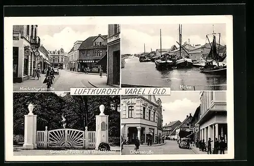 AK Varel i. Old., Hindenburgstrasse, Obernstrasse, Ansicht Hafen