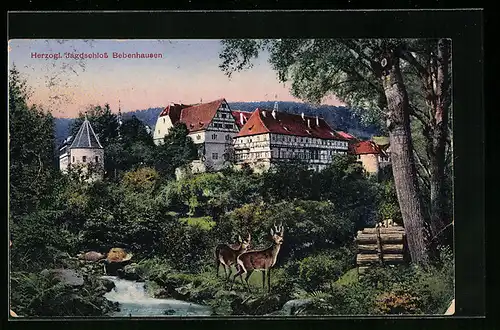 AK Bebenhausen, Ansicht herzogl. Jagdschloss mit Rehen im Vordergrund