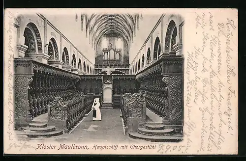 AK Maulbronn, Innenansicht vom Kloster mit Nonne