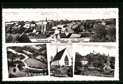 AK Roes /Eifel, Elztal, Schwanenkirche, Burg Pyrmont