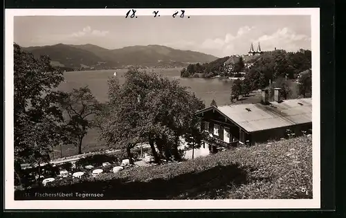 AK Tegernsee, Gasthaus Fischerstüberl vom Hügel aus gesehen