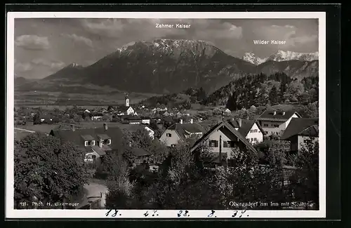 AK Oberaudorf a. Inn, Siedlung mit Gebirgen im Hintergrund