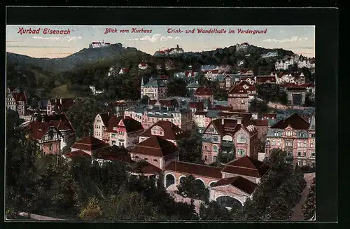 AK Eisenach, Blick vom Kurhaus mit Trink- und Wandelhalle