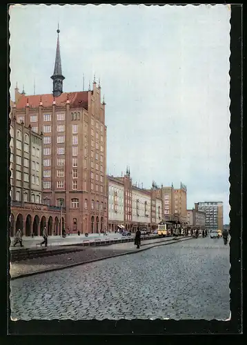 AK Rostock, Lange Strasse mit Hochhaus